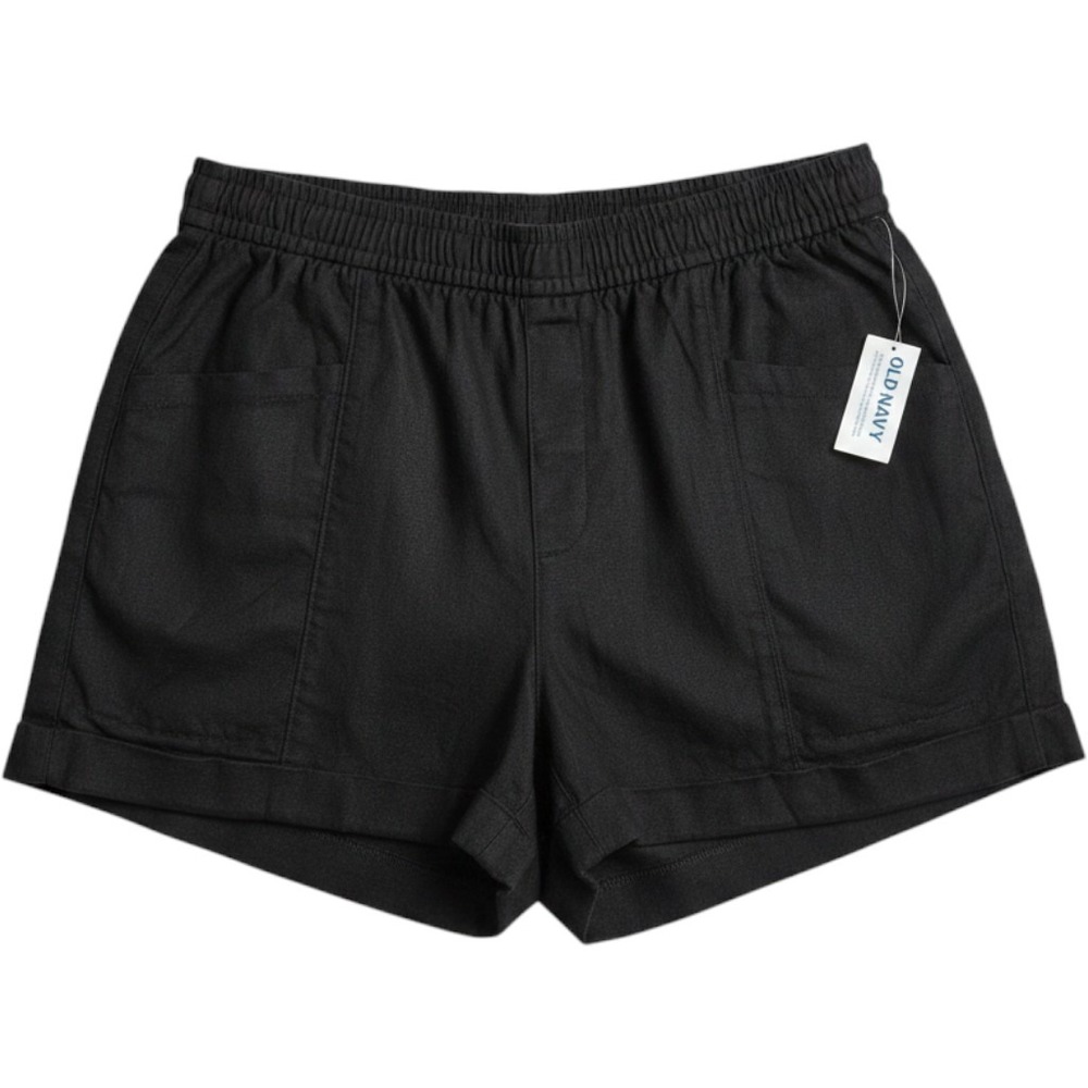 Old Navy Womens Black Linen Blend High Rise Elastic Waist Shorts Size Small NEW